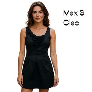 Max & Cleo Black Satin Ruffled Dress NWOT Size 8